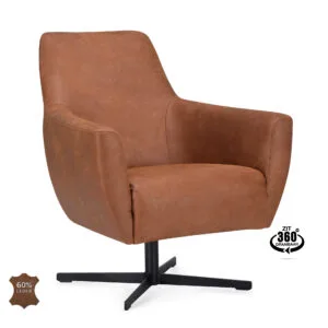 draaifauteuil met roestbruine bekleding en zwart stalen kruispoot